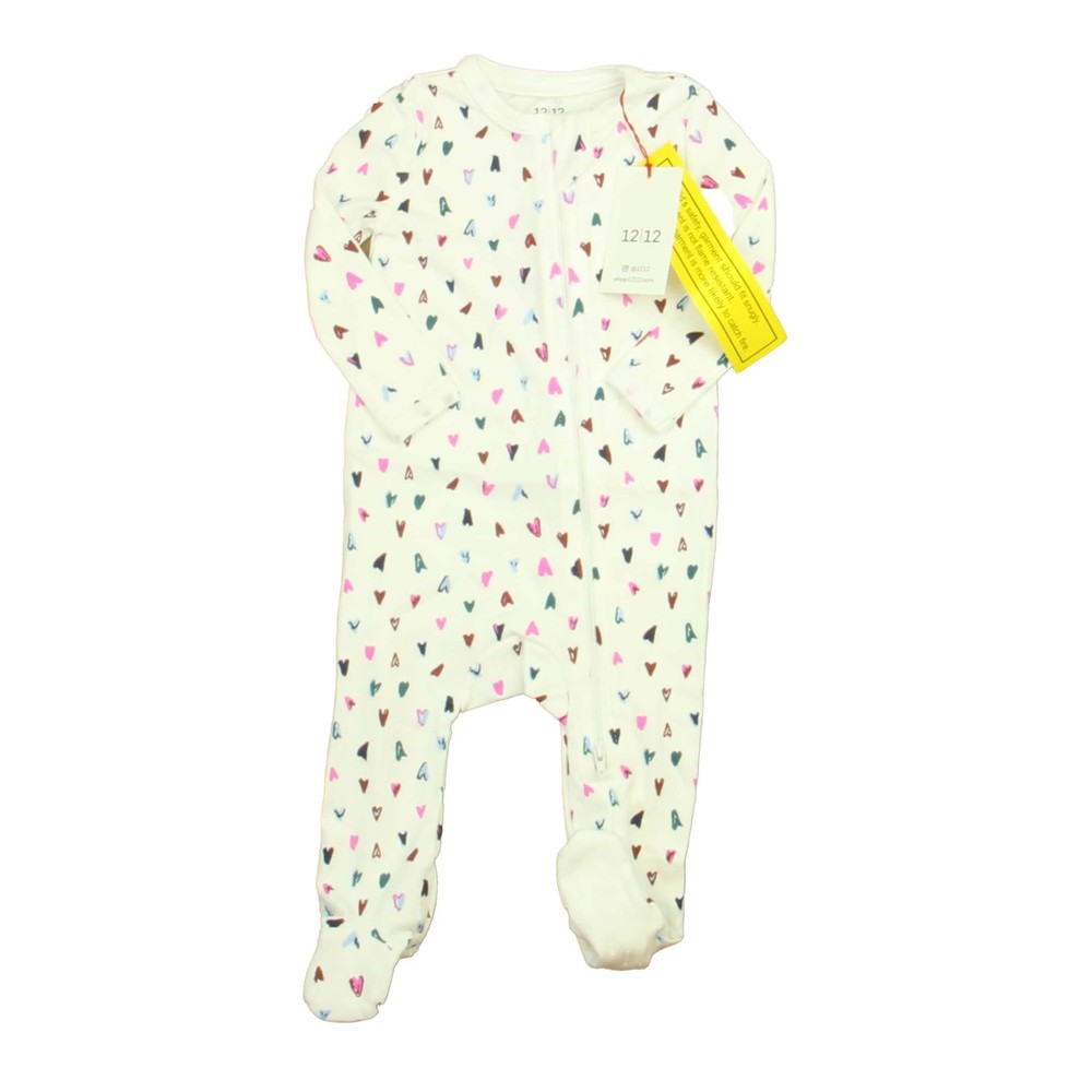 1212 Girls White | Pink | Teal Hearts 1-piece footed Pajamas size: 3-6 Months